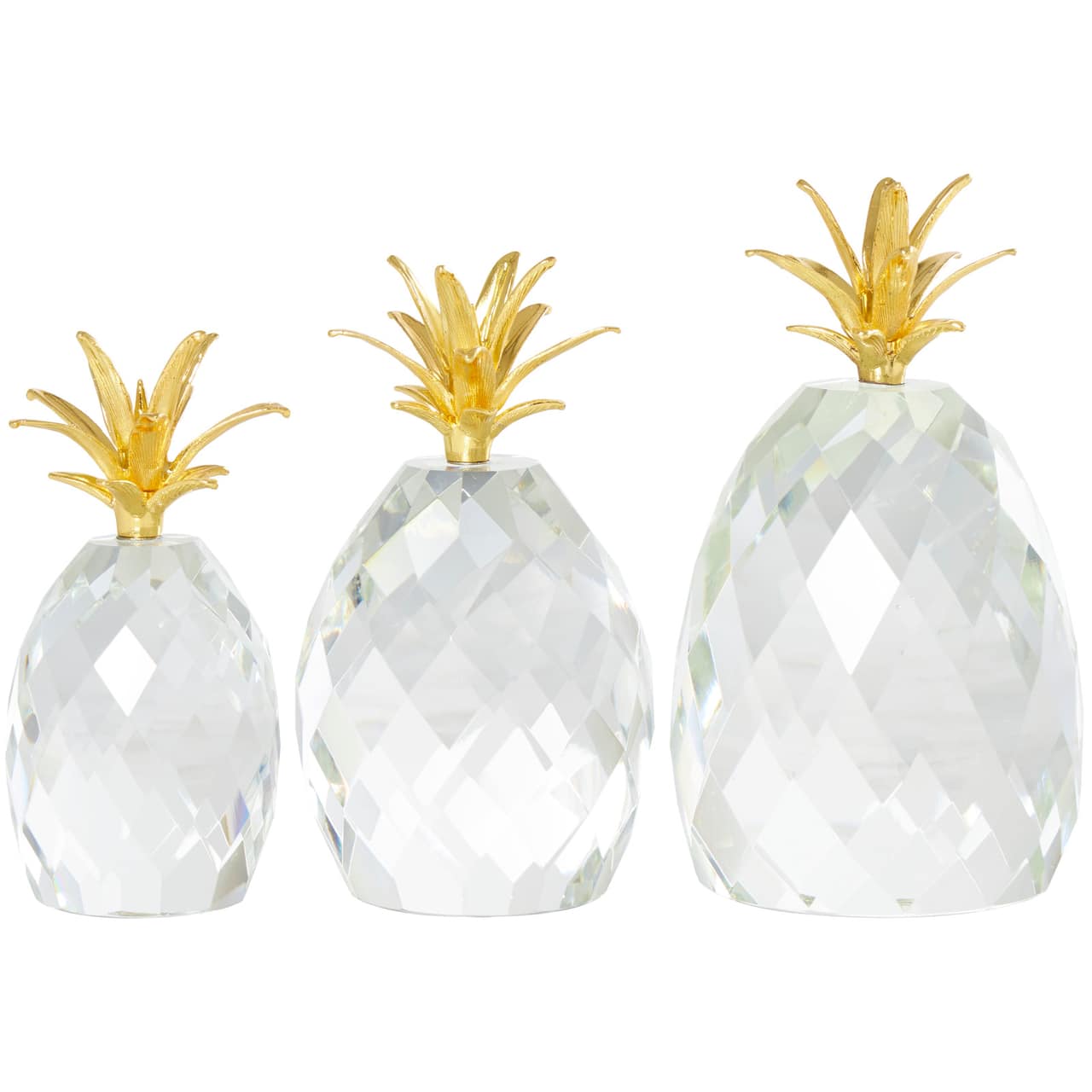 Clear & Gold Crystal Faceted Pineapple Sculpture Set